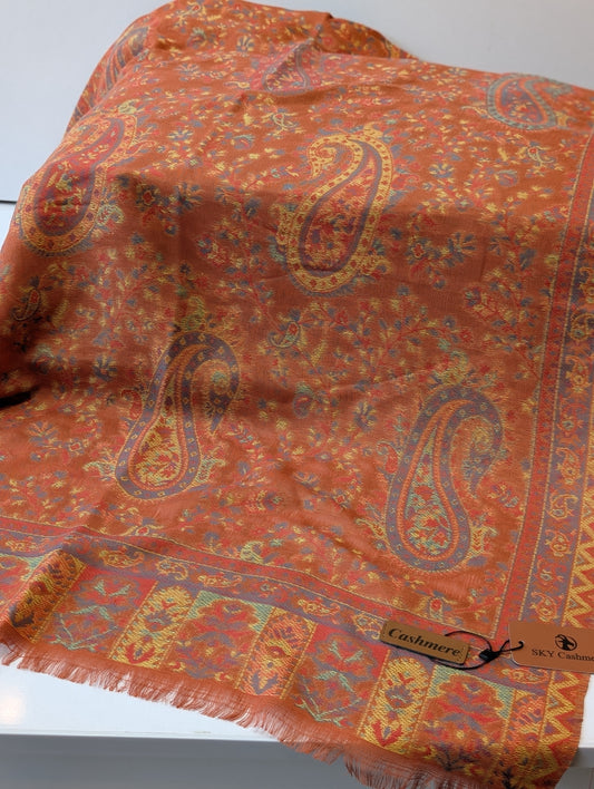 Kani Paisley  Stole Sky Cashmere Acrylic Wool | Weaved Kani Wool Stole | Rust