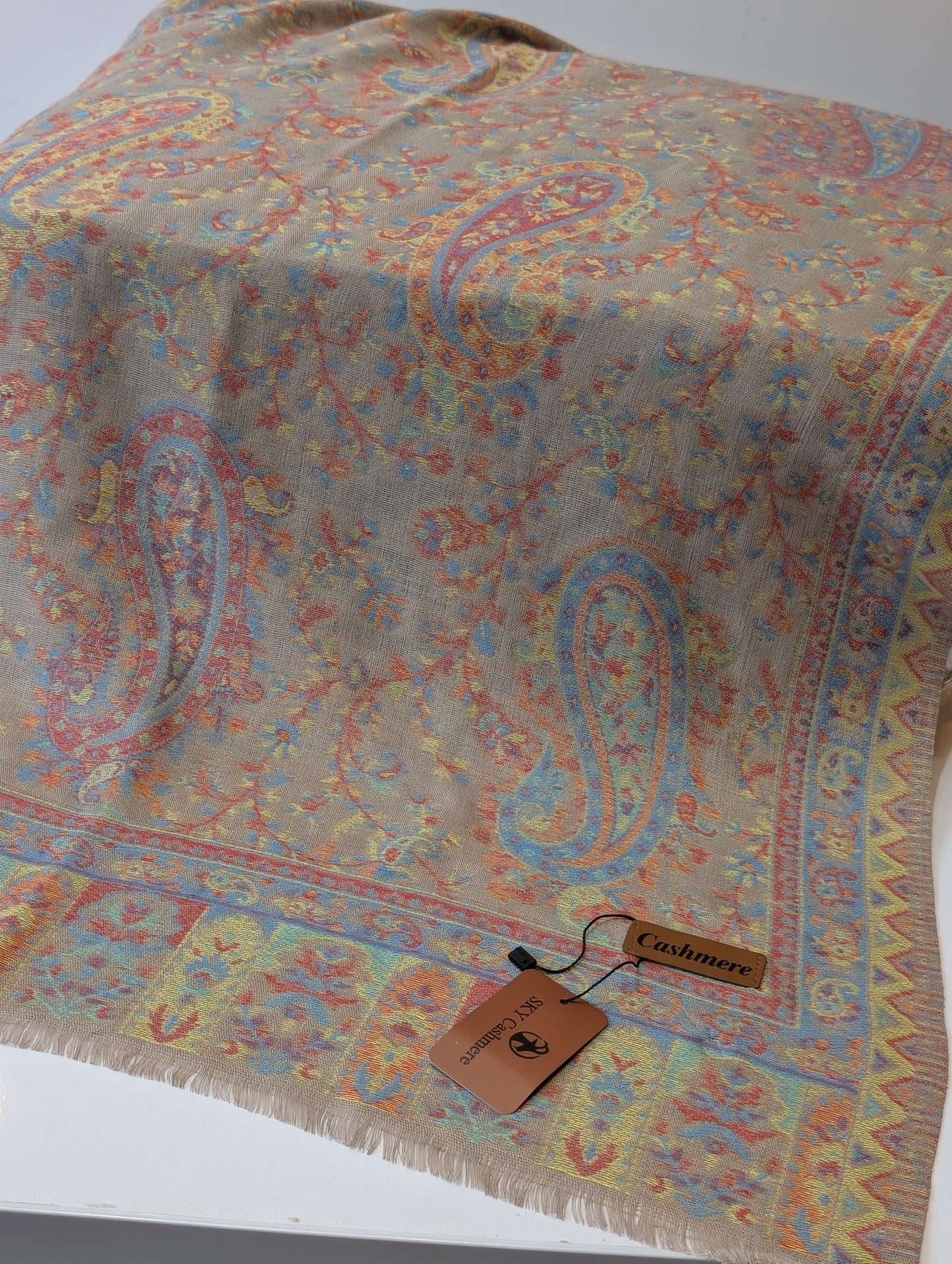 Kani Paisley  Stole Sky Cashmere Acrylic Wool | Weaved Kani Wool Stole | Skin