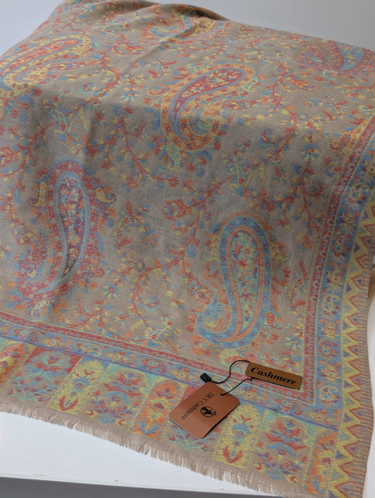 Kani Paisley  Stole Sky Cashmere Acrylic Wool | Weaved Kani Wool Stole | Skin