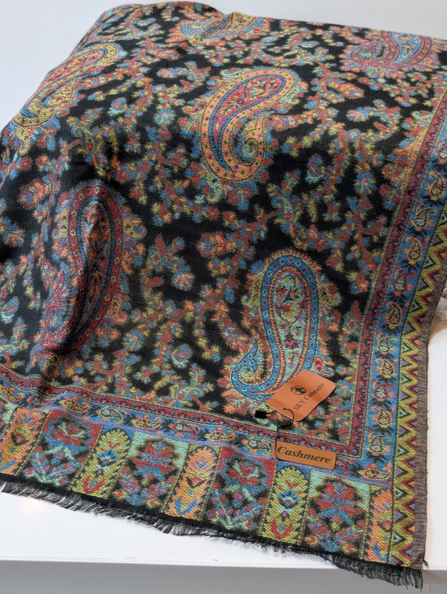 Kani Paisley  Stole Sky Cashmere Acrylic Wool | Weaved Kani Wool Stole | Black