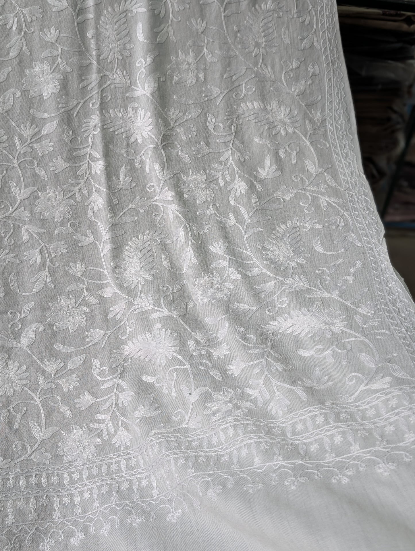 Pashmina Embroidered Shawl | Kashmiri Aar Work Embroidery Perfect Gift in Sale Price White
