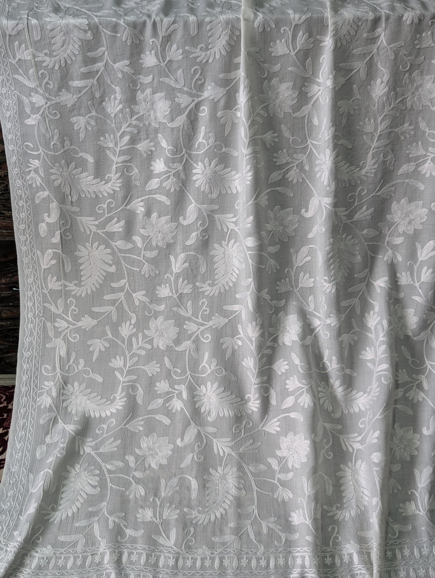 Pashmina Embroidered Shawl | Kashmiri Aar Work Embroidery Perfect Gift in Sale Price White