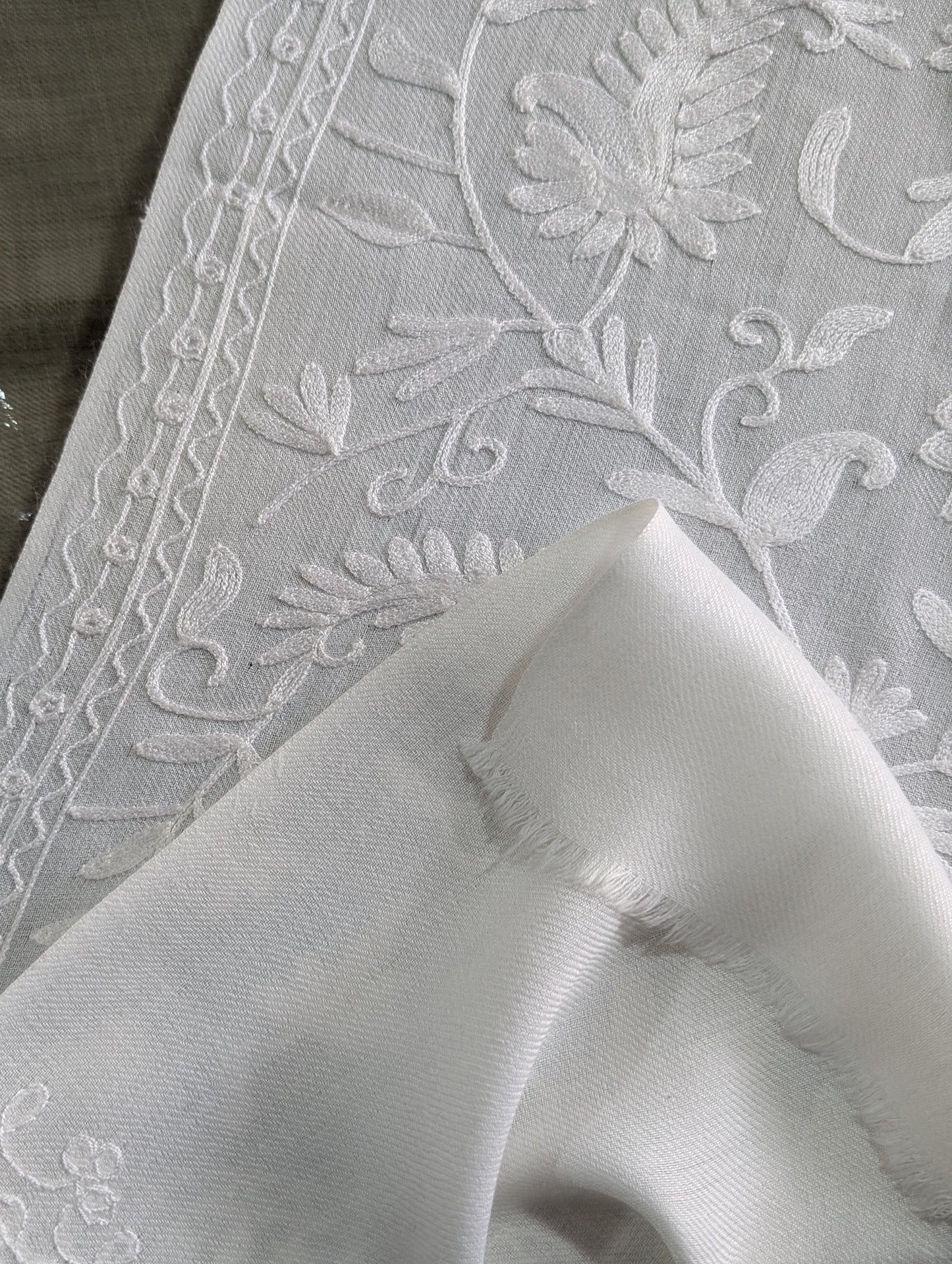 Pashmina Embroidered Shawl | Kashmiri Aar Work Embroidery Perfect Gift in Sale Price White