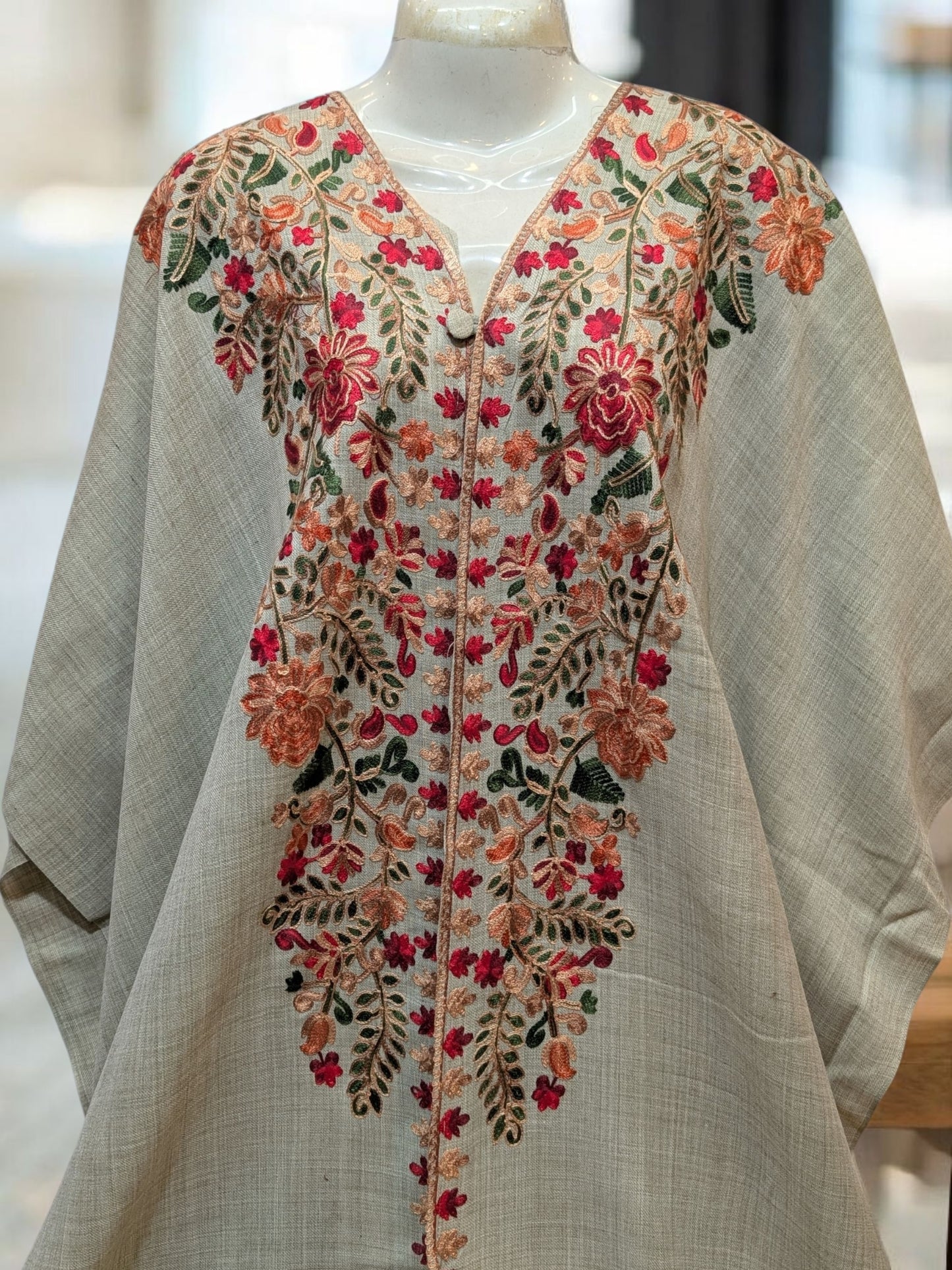 Cape Shawl | Pashmina Embroidered Cape Shawls Perfect for Gift | Skin Grey