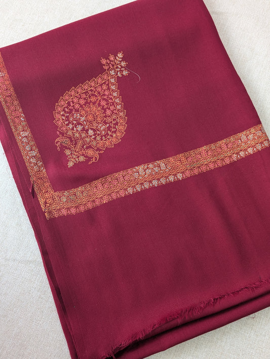 Pashmina Shawl Kingri Border Embroidery | Handmade Shawl Perfect Gift | Maroon