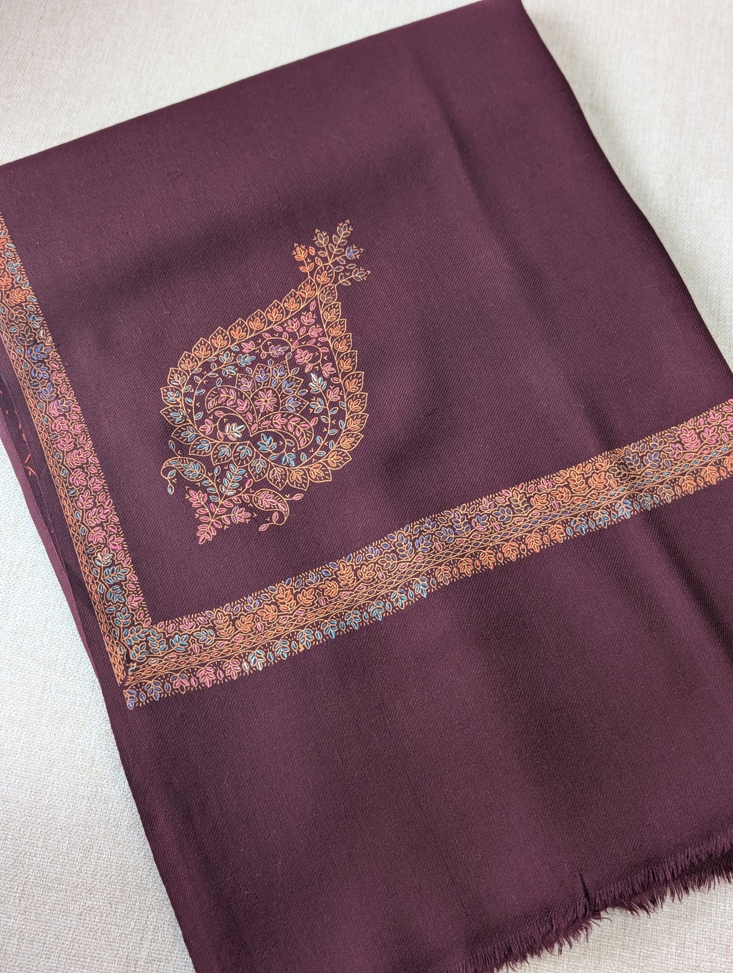 Pashmina Shawl Kingri Border Embroidery | Handmade Shawl Perfect Gift | Burgundy