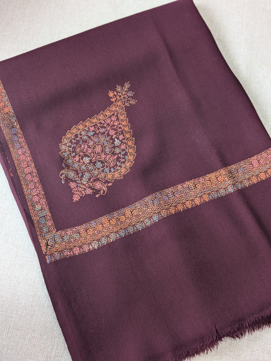 Pashmina Shawl Kingri Border Embroidery | Handmade Shawl Perfect Gift | Burgundy