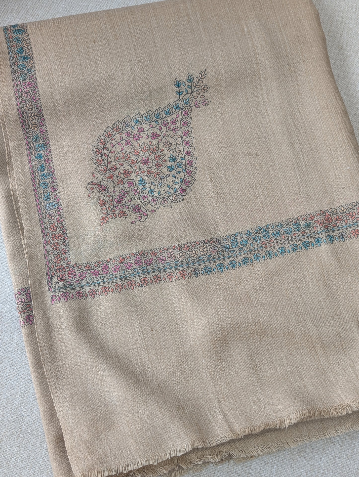 Pashmina Shawl Kingri Border Embroidery | Handmade Shawl Perfect Gift | Light Skin