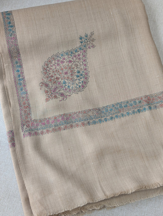 Pashmina Shawl Kingri Border Embroidery | Handmade Shawl Perfect Gift | Light Skin