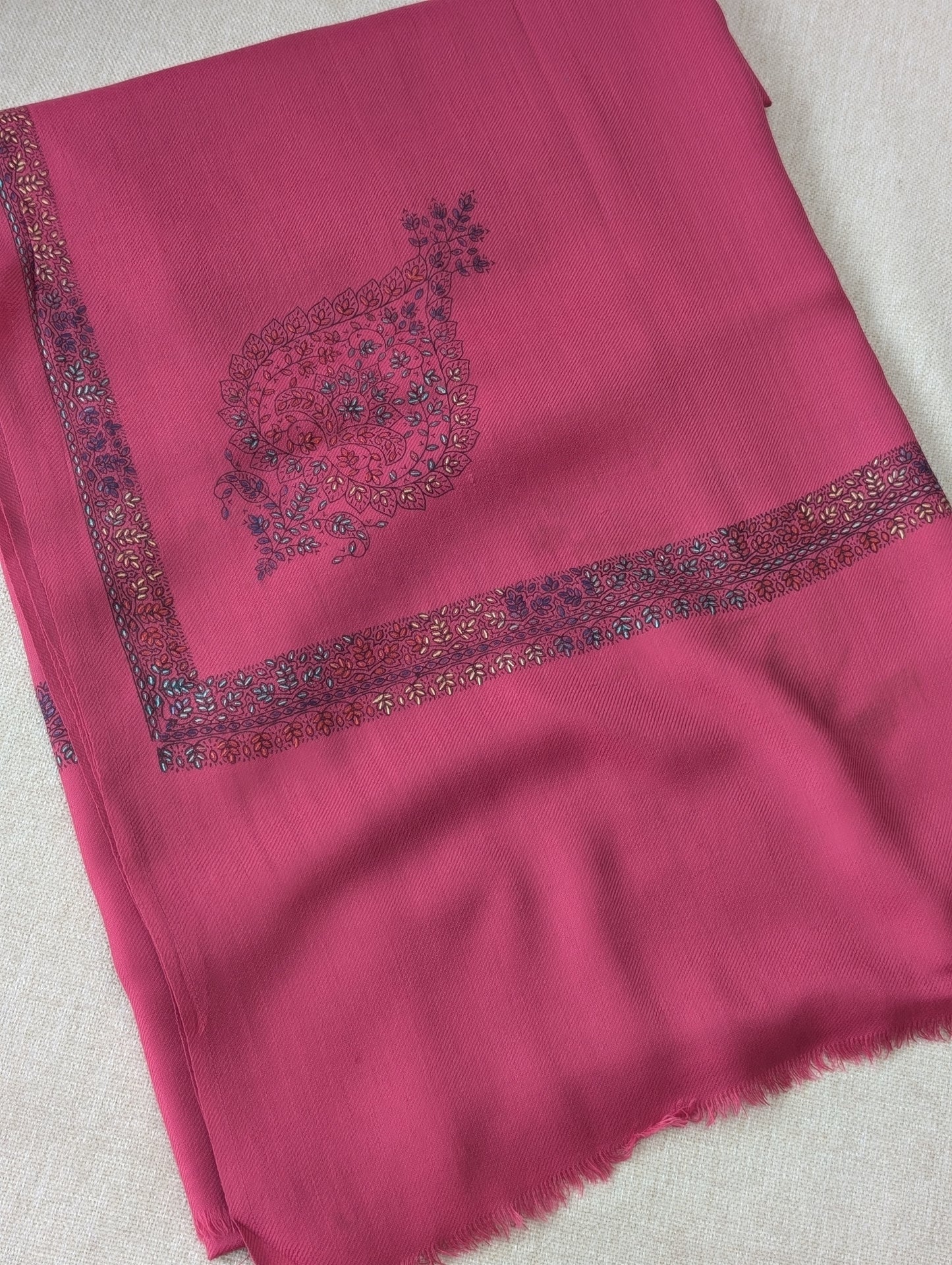 Pashmina Shawl Kingri Border Embroidery | Handmade Shawl Perfect Gift | Pink