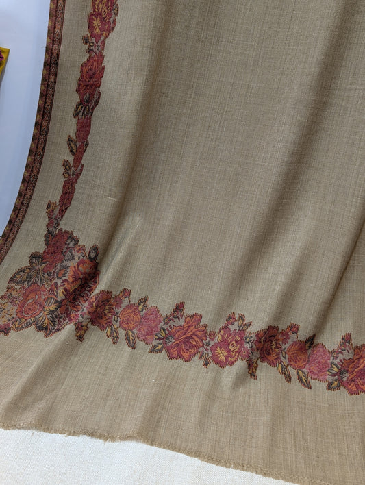 Pashmina Wool Kani Border Shawl Gulabkar Border | Skin