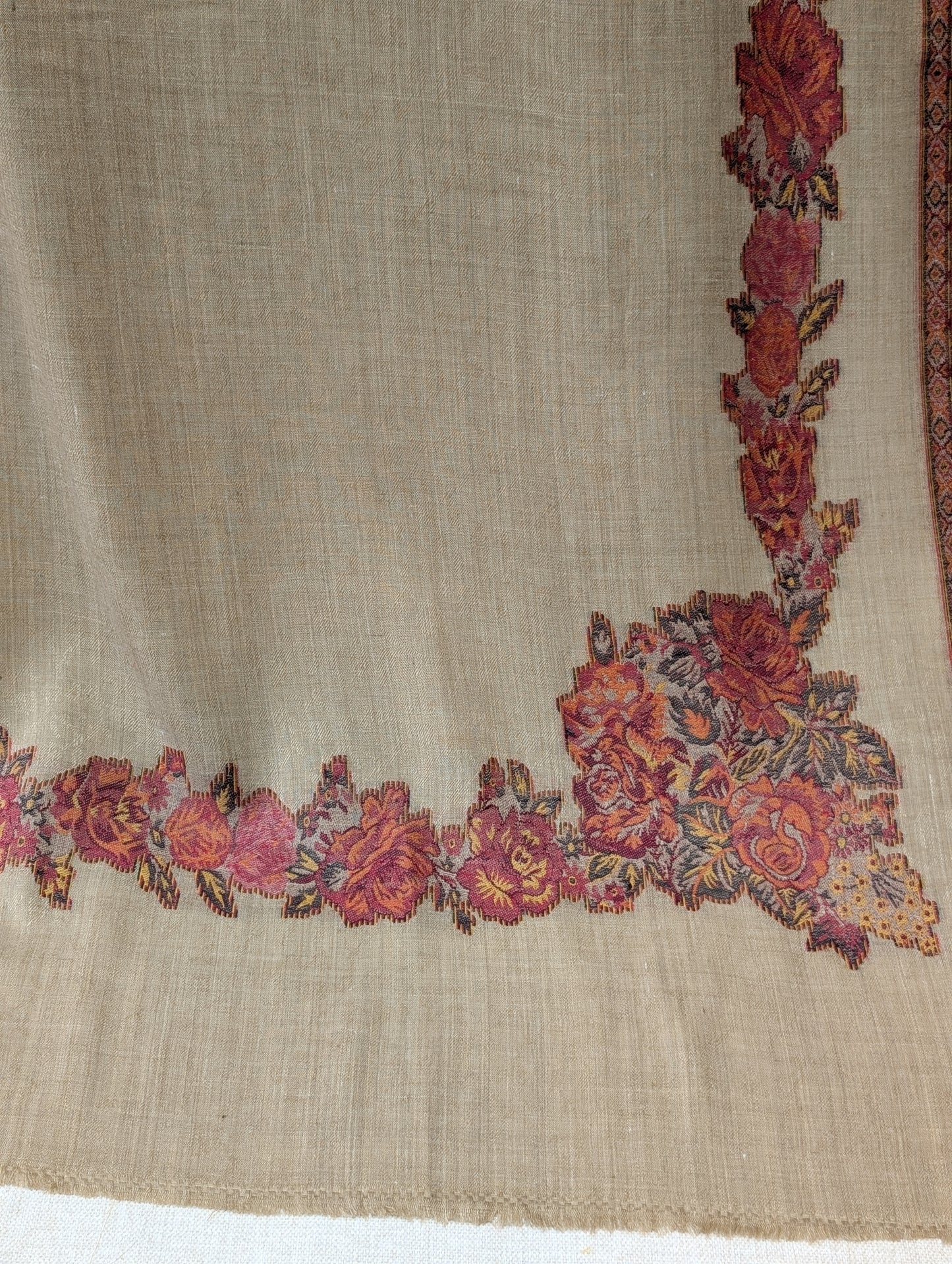 Pashmina Wool Kani Border Shawl Gulabkar Border | Skin