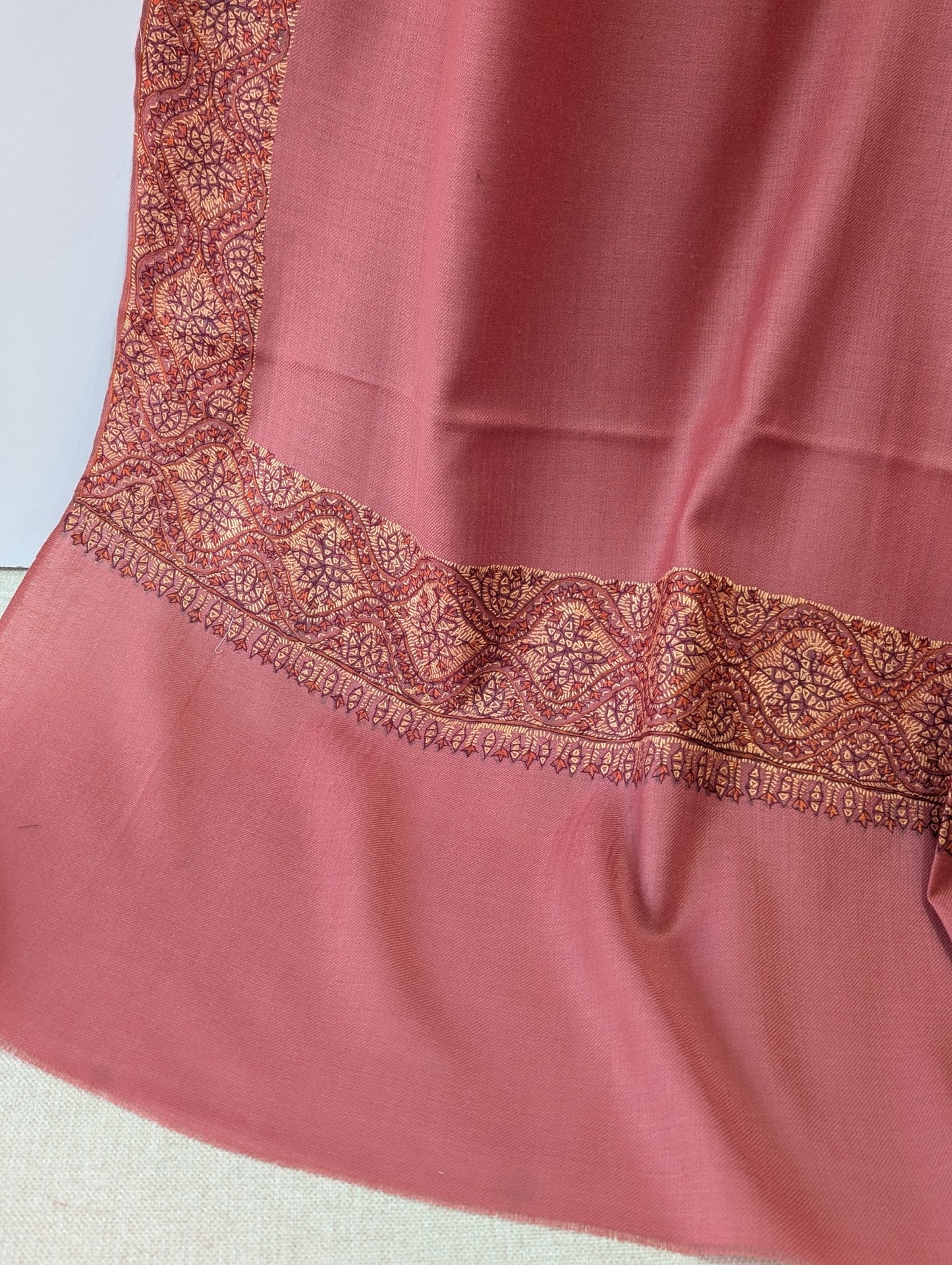 Kashmiri Shawl | Handmade Border Embroidery Made in Kashmir Pure Pashmina | Tea Pink
