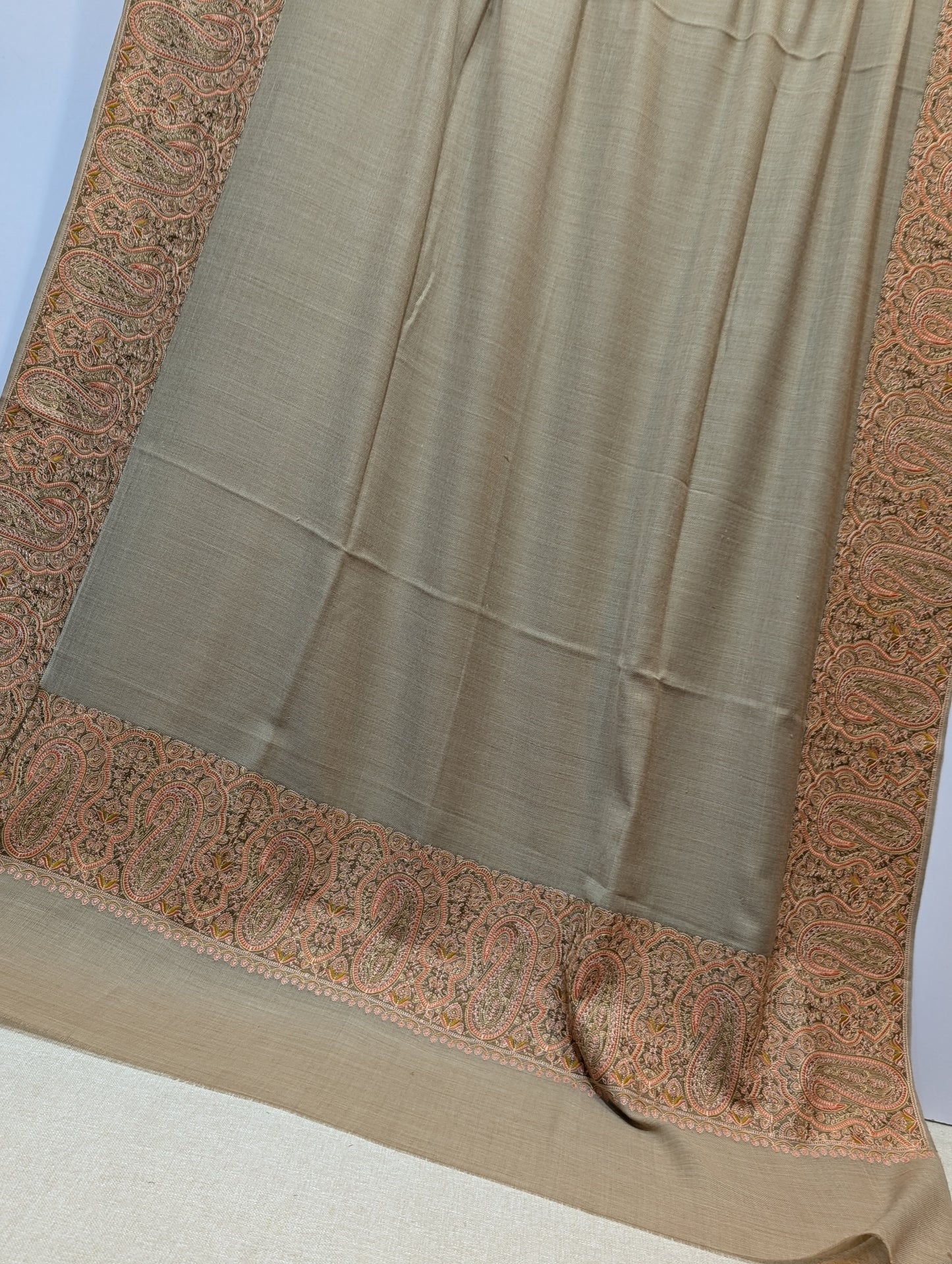 Kashmiri Shawl | Wide Border Papermache Embroidery Made in Kashmir Pure Pashmina| Skin