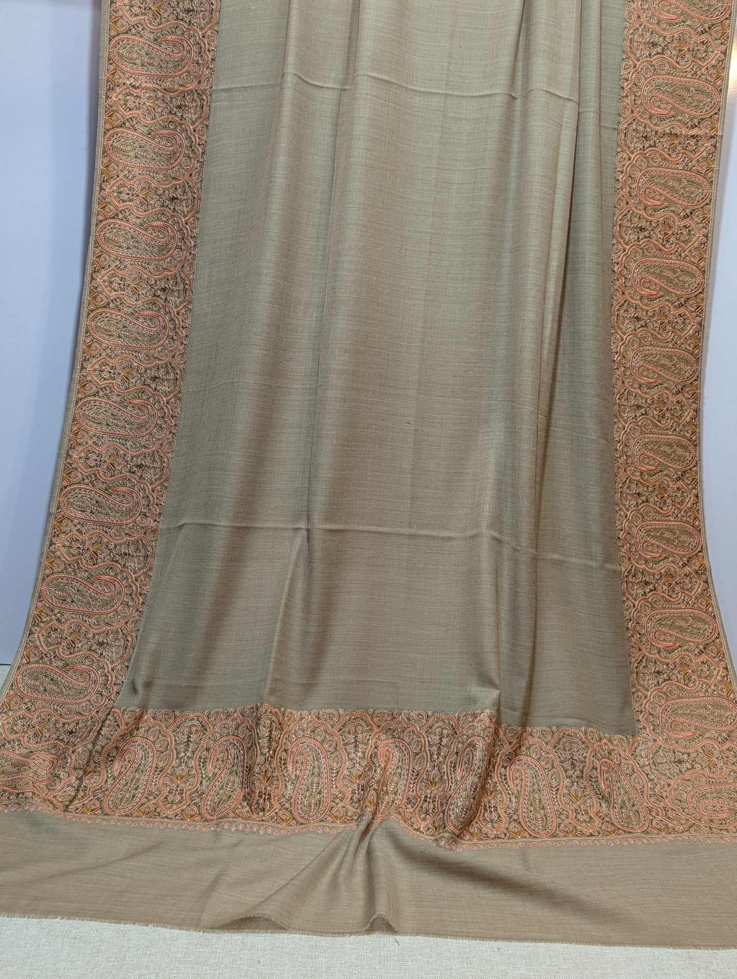 Kashmiri Shawl | Wide Border Papermache Embroidery Made in Kashmir Pure Pashmina| Skin