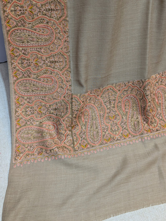 Kashmiri Shawl | Wide Border Papermache Embroidery Made in Kashmir Pure Pashmina| Skin