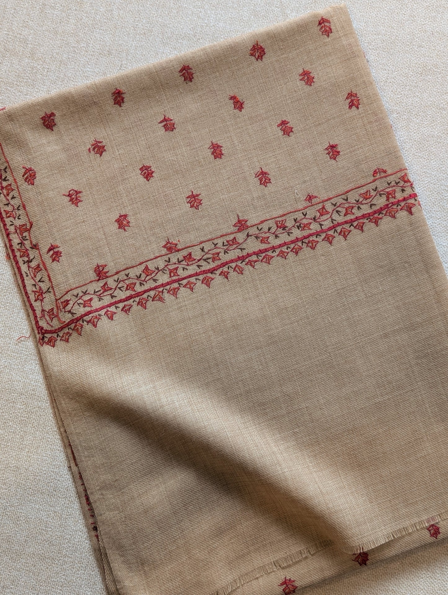 Kashmiri Shawl | Handmade Border Bouti Jaal Embroidery Made in Kashmir | Skin