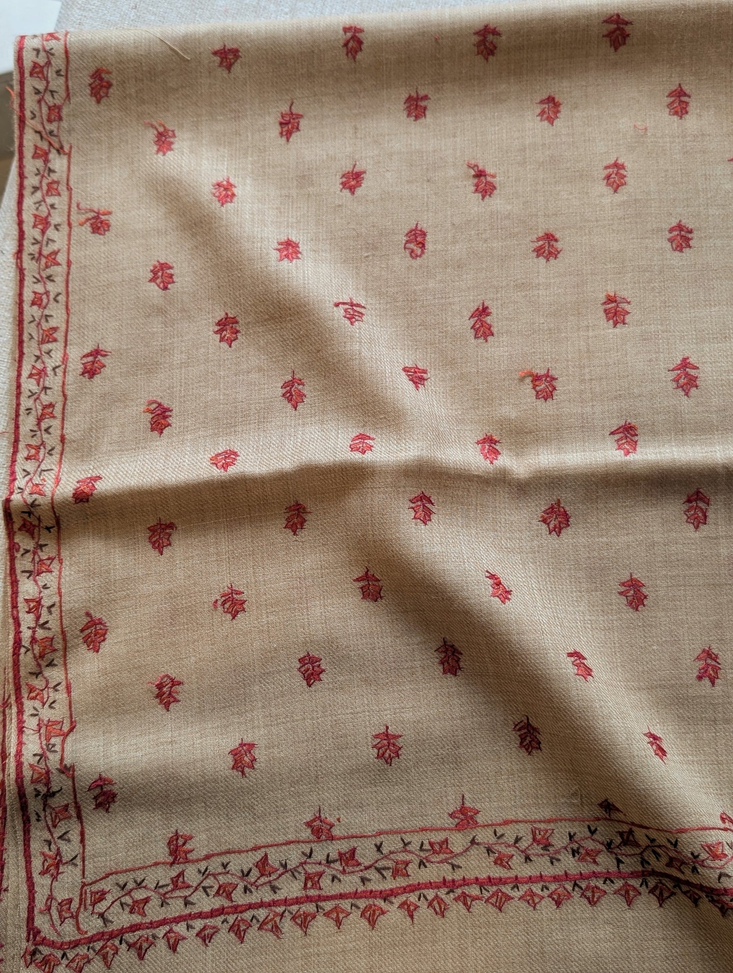 Kashmiri Shawl | Handmade Border Bouti Jaal Embroidery Made in Kashmir | Skin