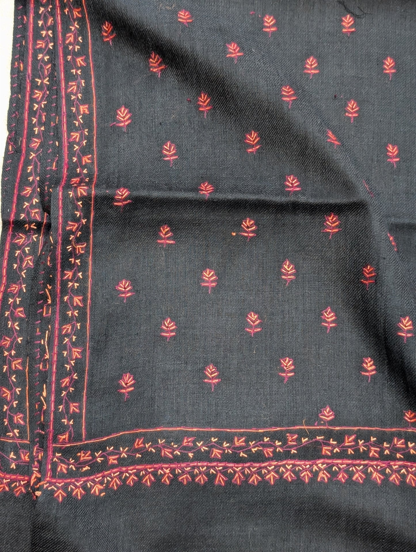 Kashmiri Shawl | Handmade Border Bouti Jaal Embroidery Made in Kashmir | Black