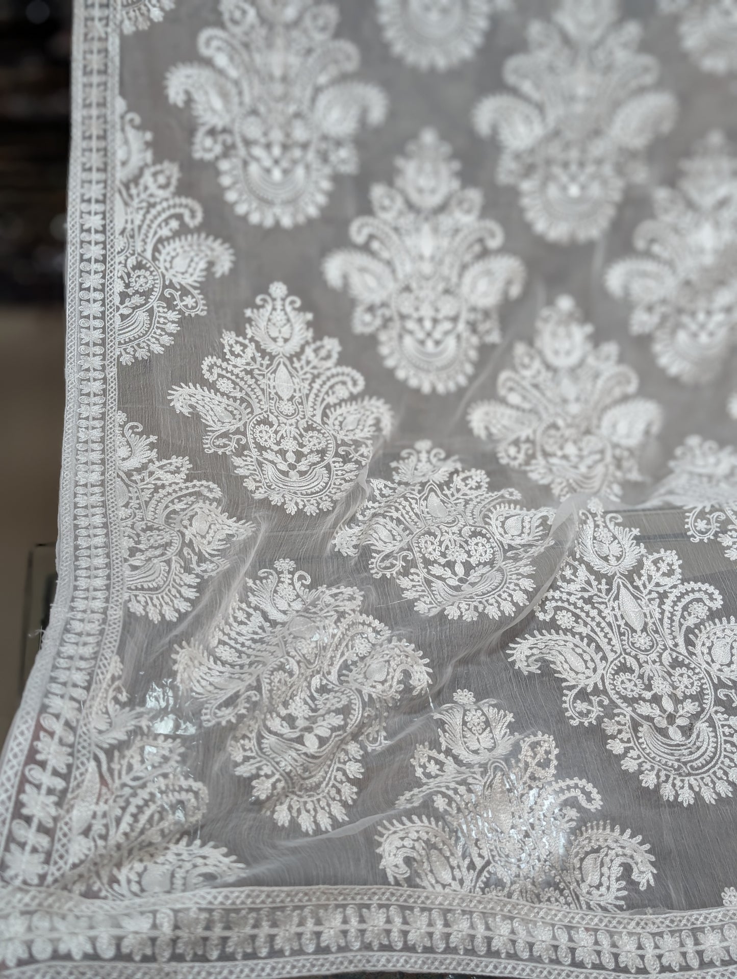 Crinkle Chiffon Embroidered Dupatta (Not Dyeable) | White