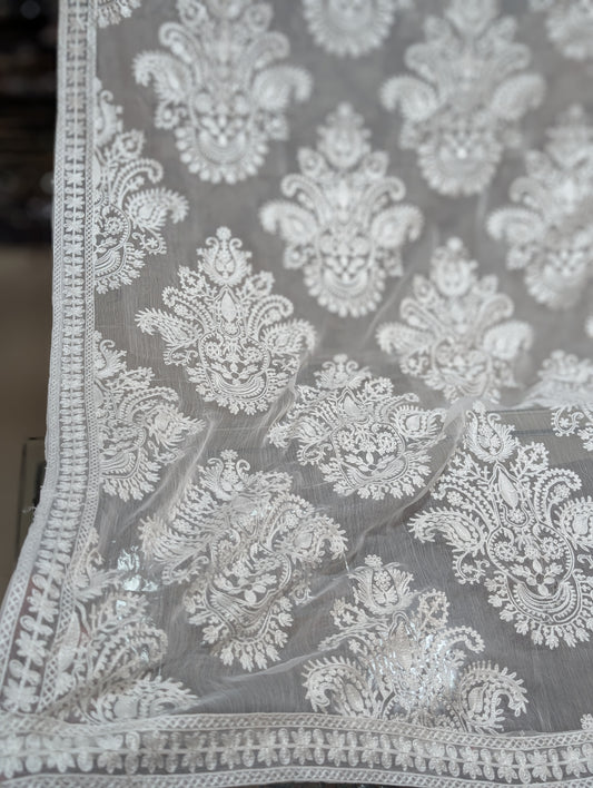Crinkle Chiffon Embroidered Dupatta (Not Dyeable) | White