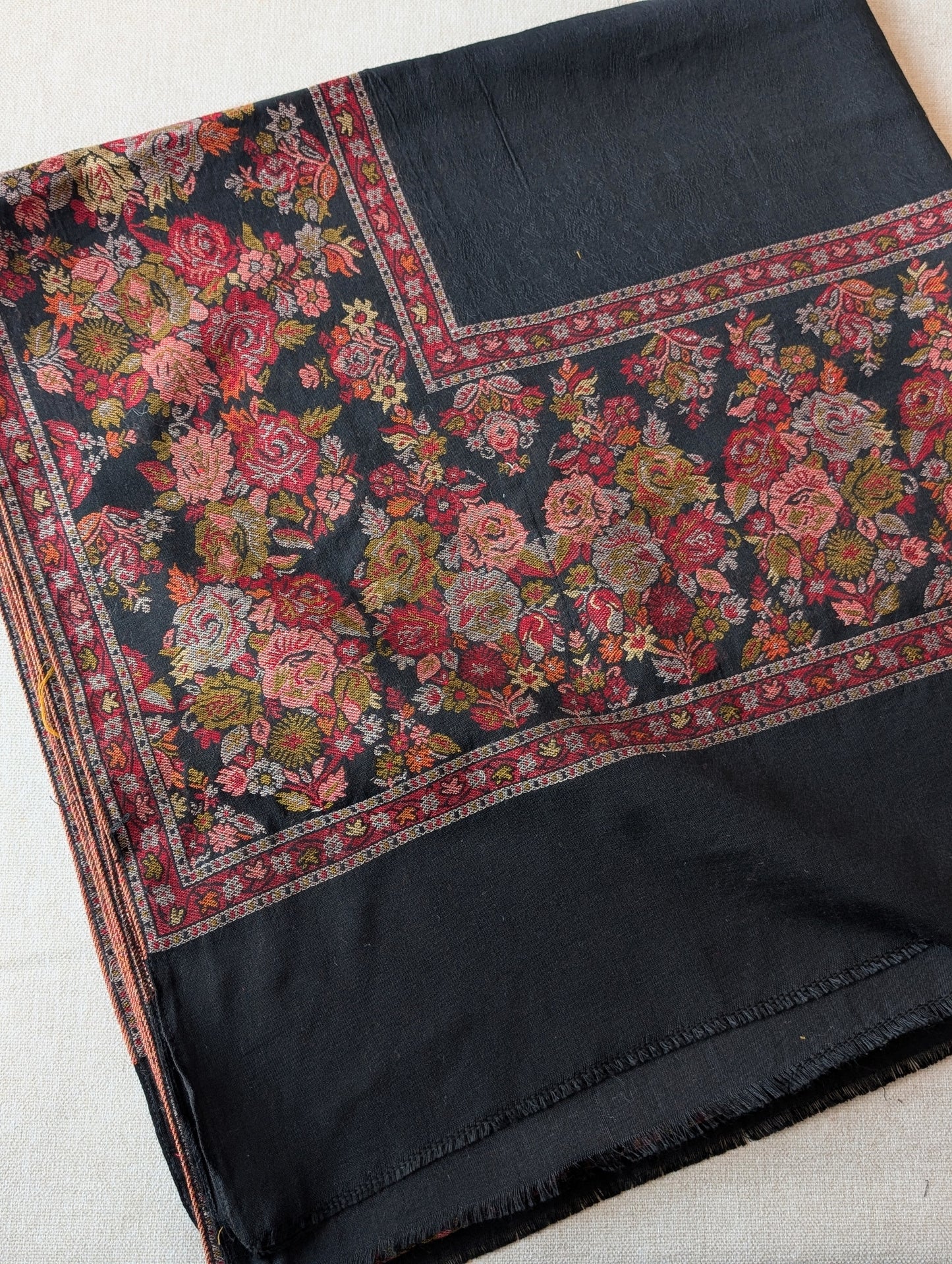 Pashmina Wool Kani Border Shawl in Full Size Multi Color Black