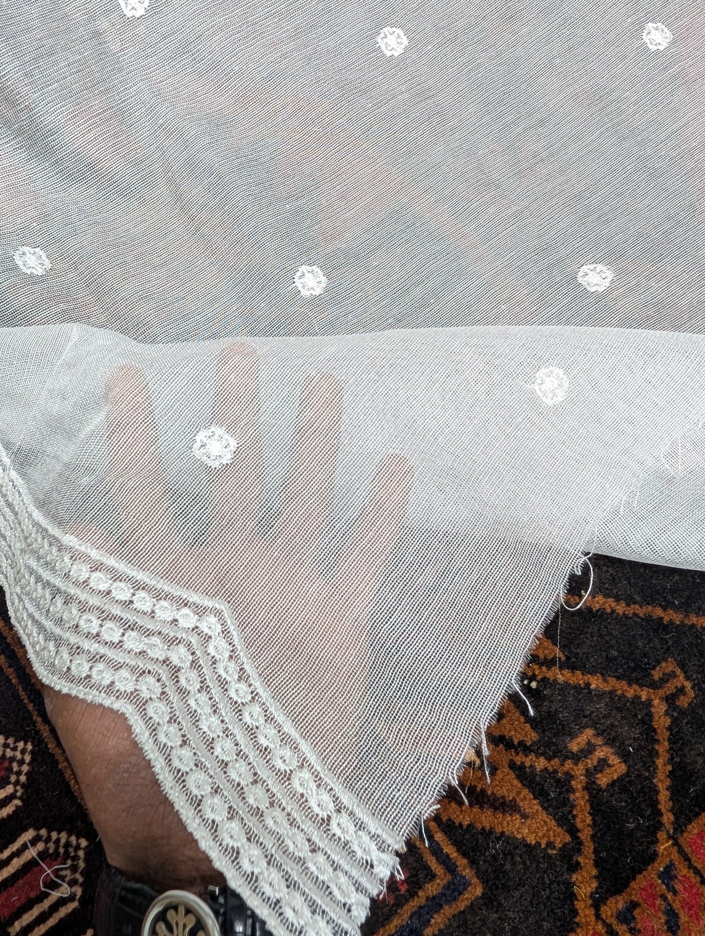 Cotton Net Embroidered Dupatta Border and Bouti Work