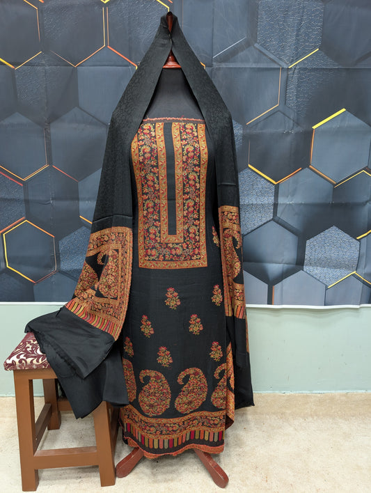 Special Kani Pashmina 3 Piece Unstitched Suit | Black Multi