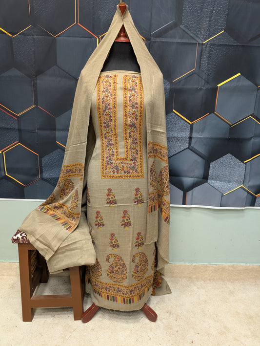 Special Kani Pashmina 3 Piece Unstitched Suit | Dark Skin Color