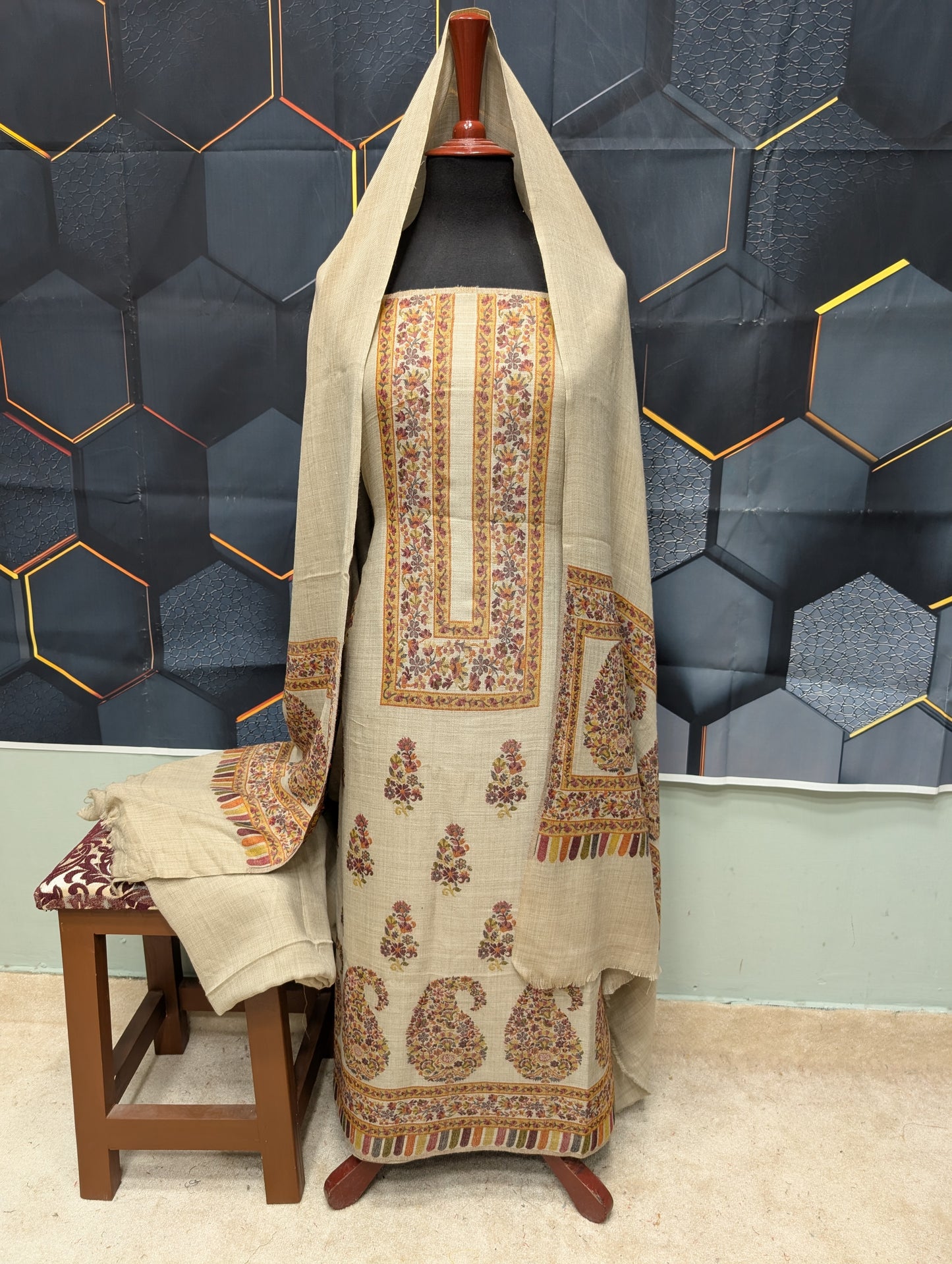 Special Kani Pashmina 3 Piece Unstitched Suit | Skin Color
