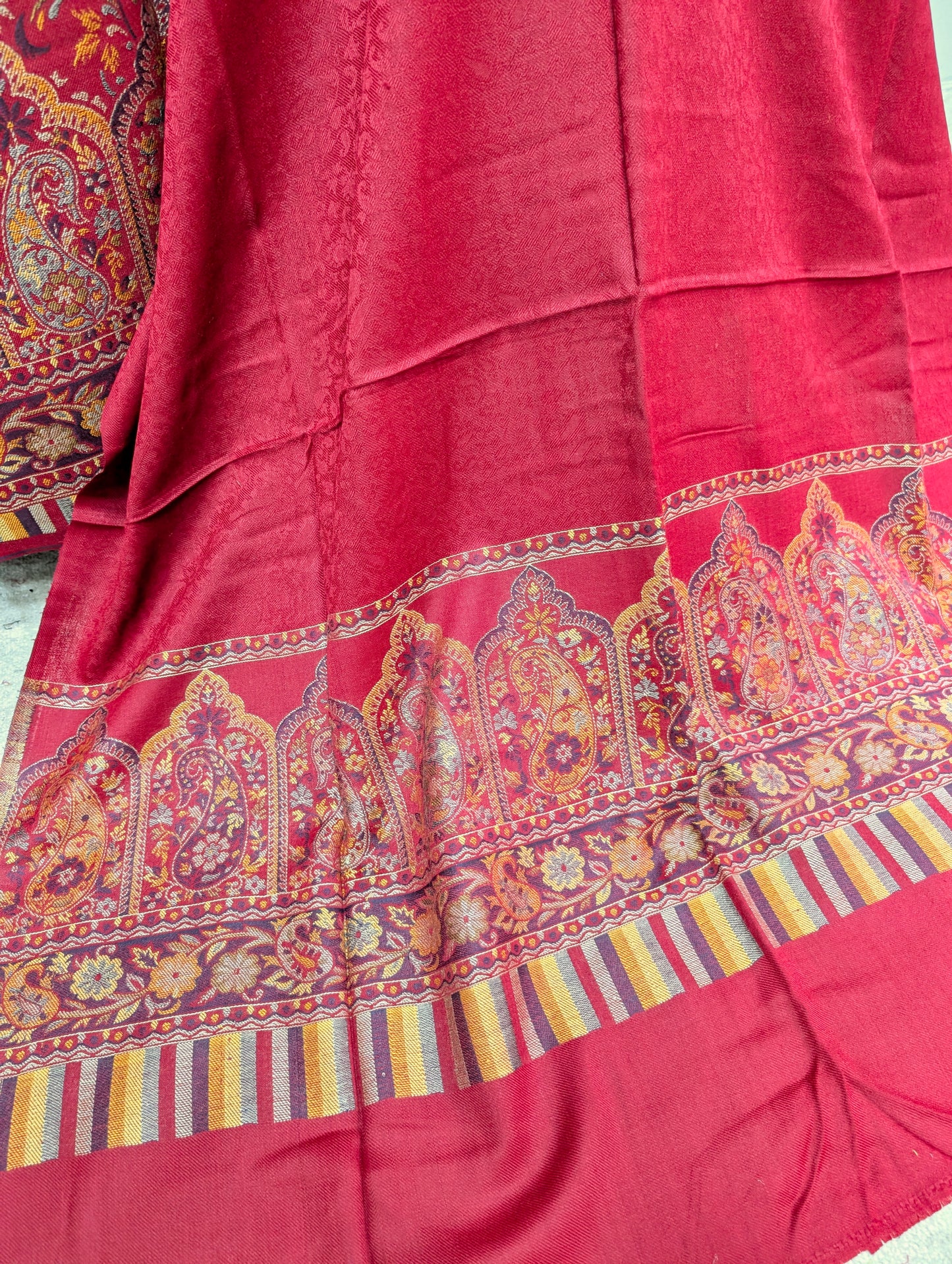 New Kani Pashmina Allover Design 3 Piece Unstitched Suit | Maroon