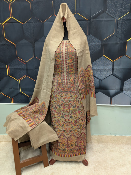 Special Kani Pashmina 3 Piece Unstitched Suit | Dark Skin