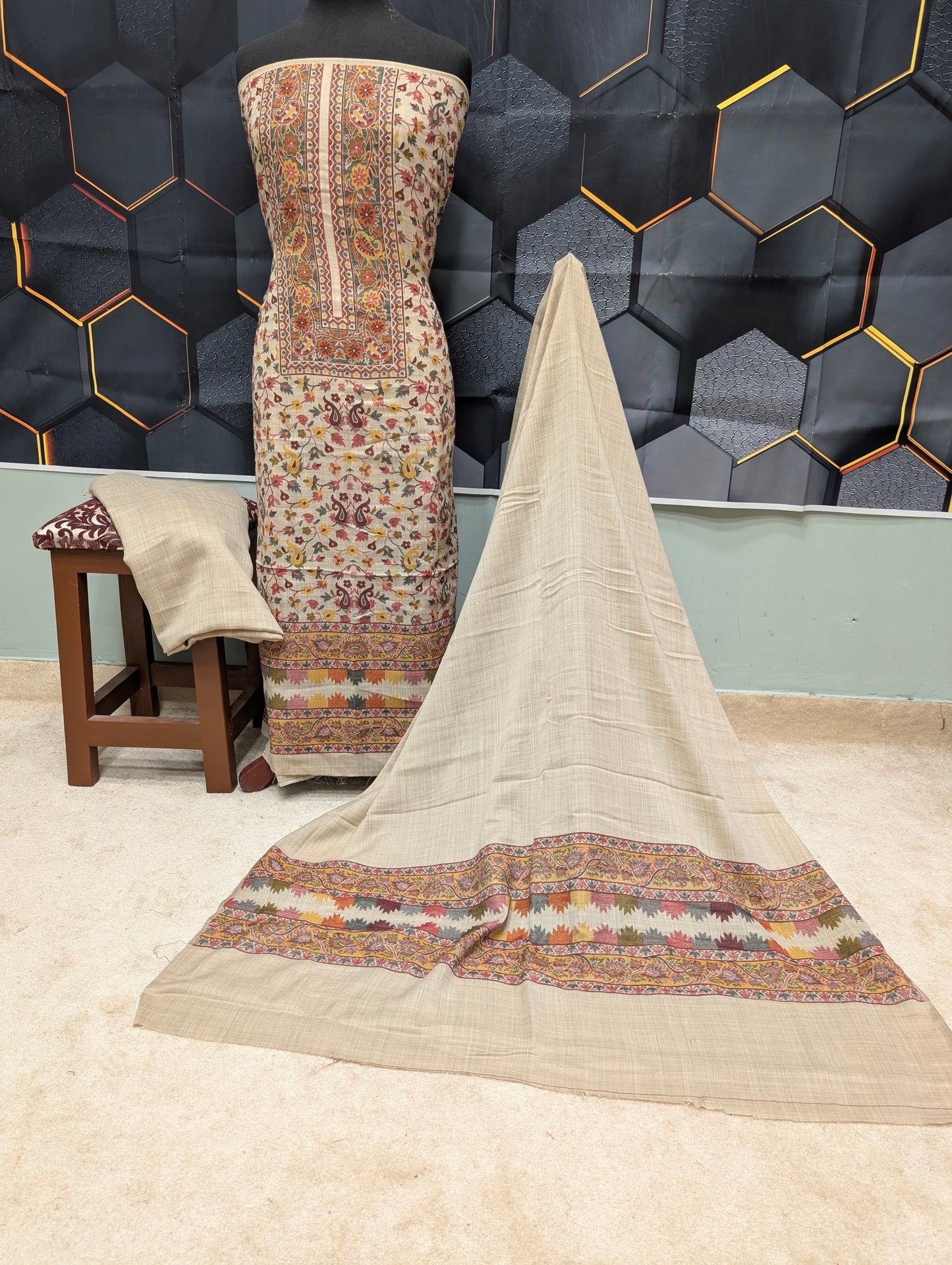 Special Kani Pashmina 3 Piece Unstitched Suit | Skin Color