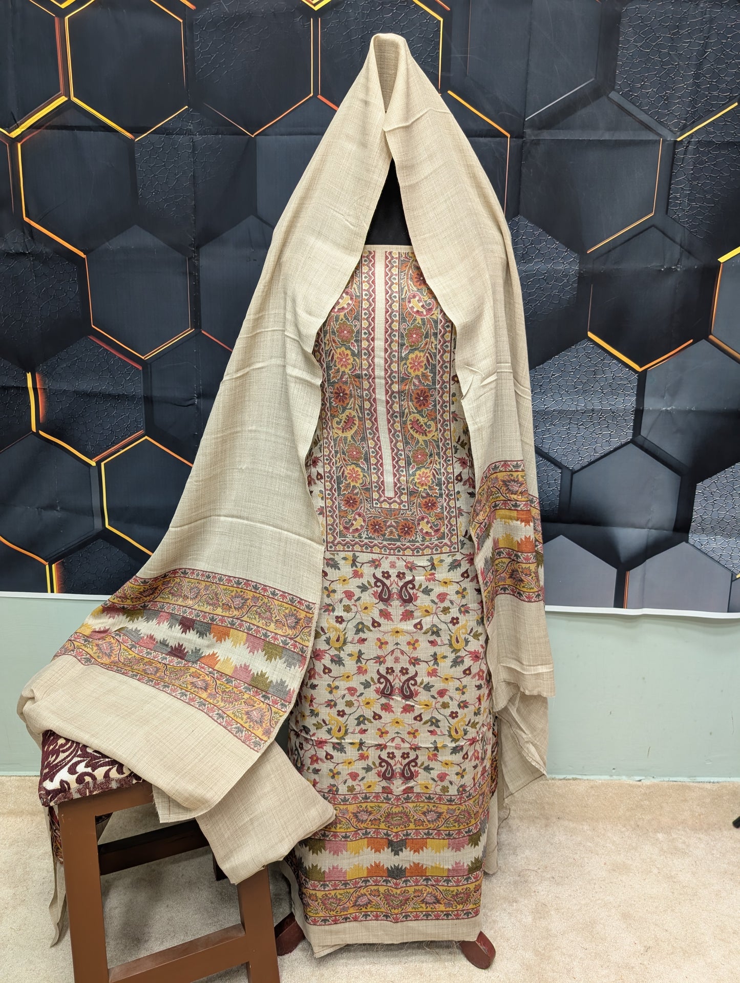 Special Kani Pashmina 3 Piece Unstitched Suit | Skin Color