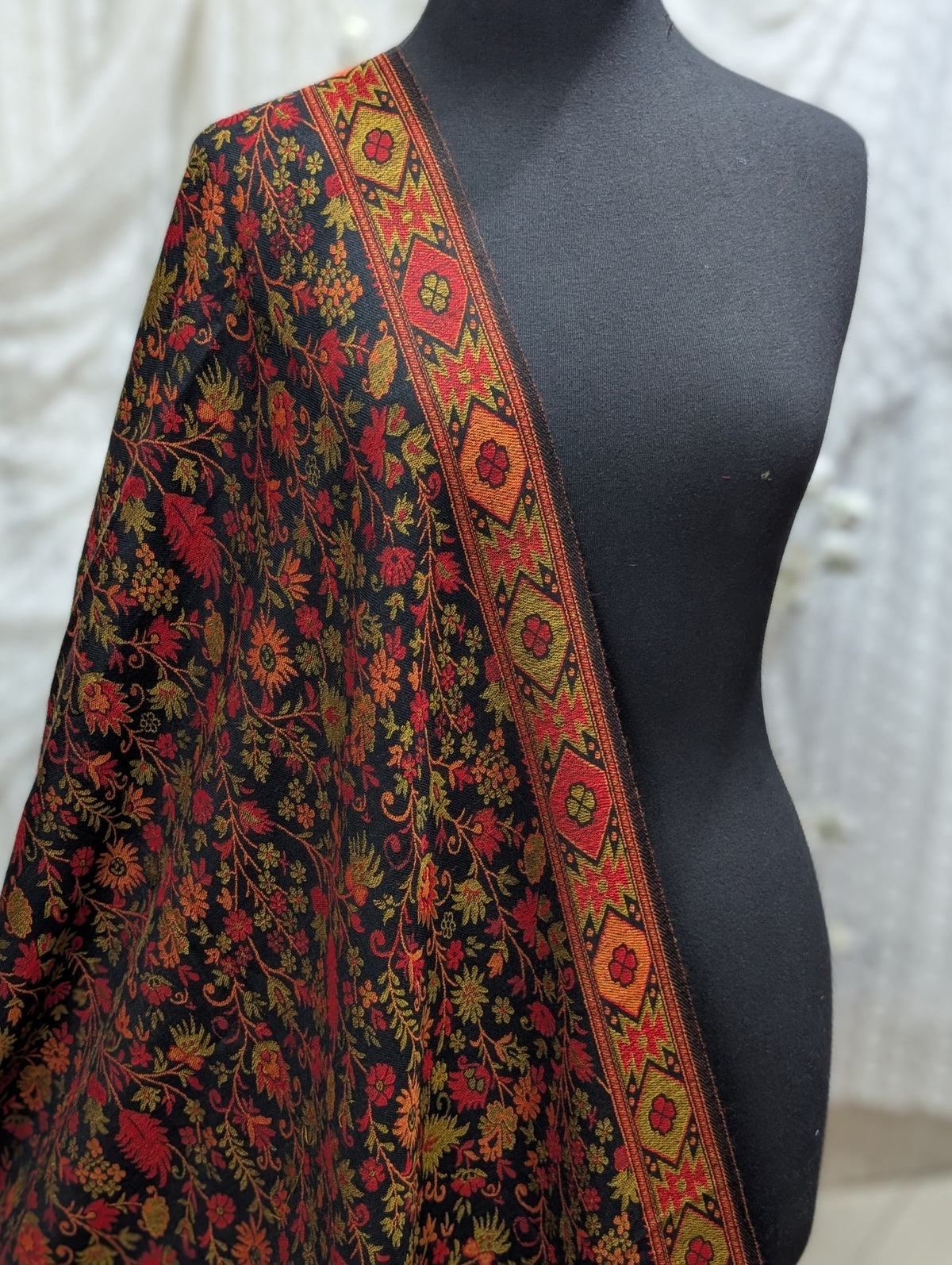 Pashmina Wool Kani Multi Color Shawl in Full Size  | Black