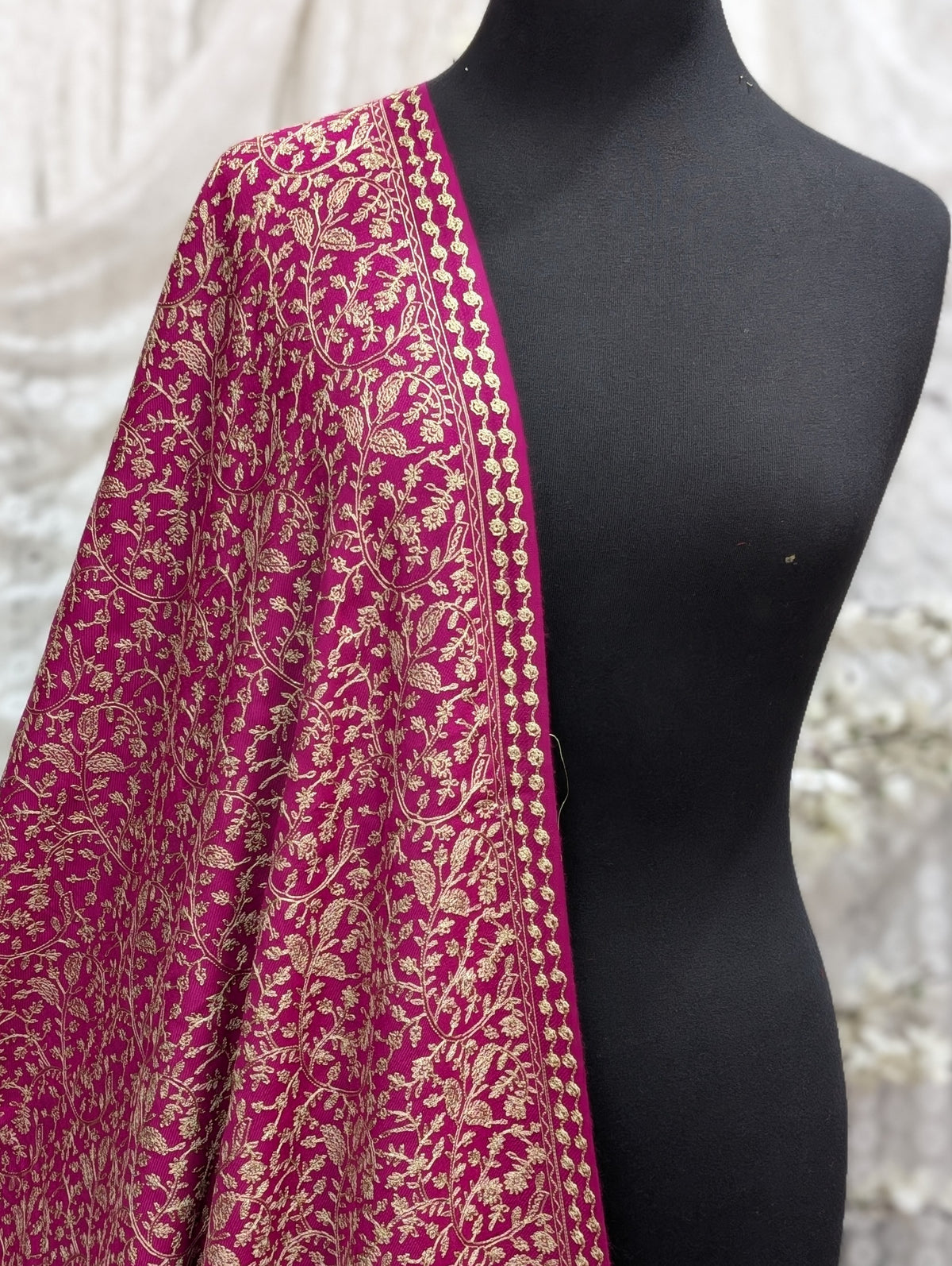 Pashmina Shawl Nalki Aar Work Full Embroidery Single Color Embroidery | Magenta