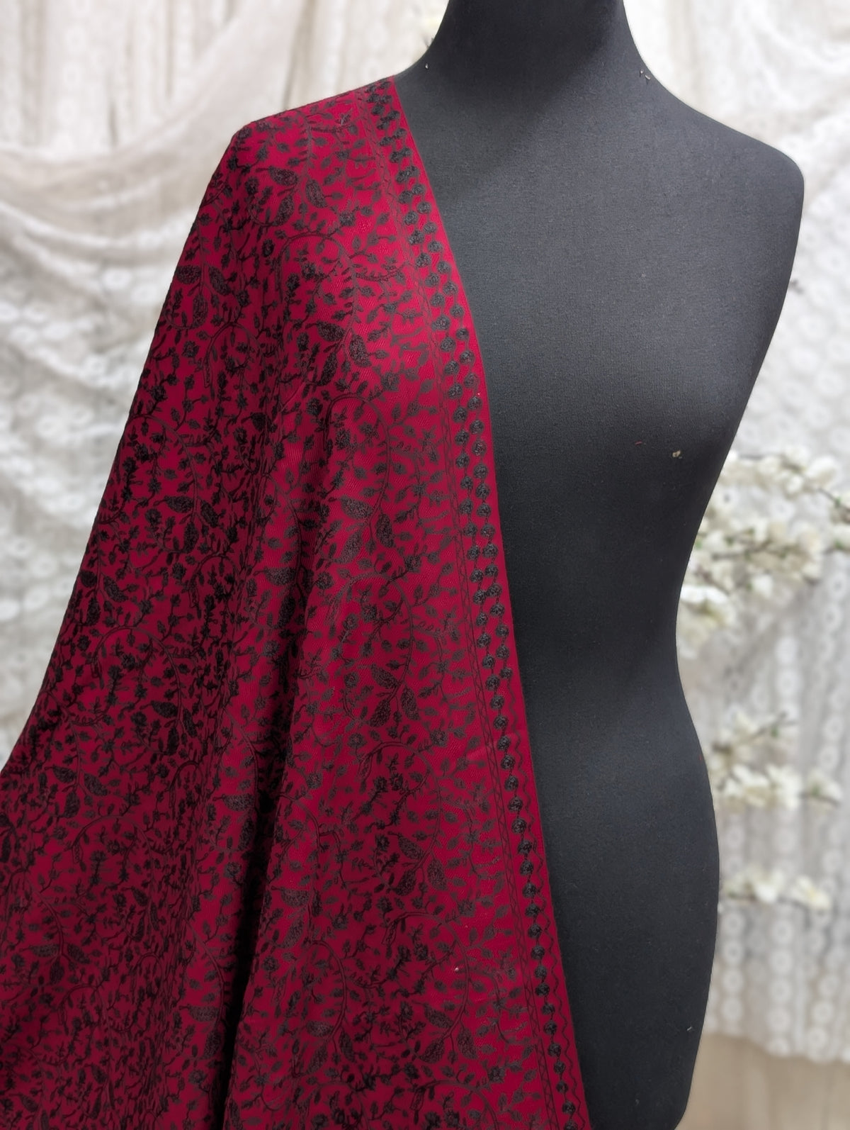 Pashmina Shawl Nalki Aar Work Full Embroidery Single Color Embroidery | Maroon