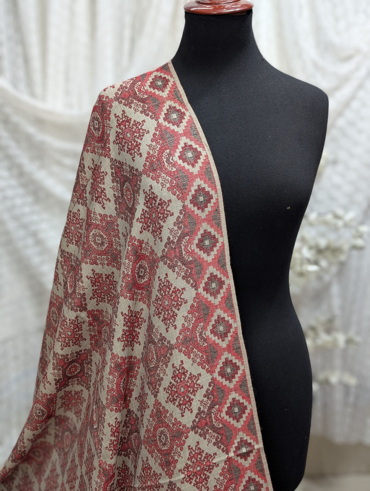 Pashmina Wool Multi Kani Shawl in Full Size | Multi Kani Work | Skin Maroon