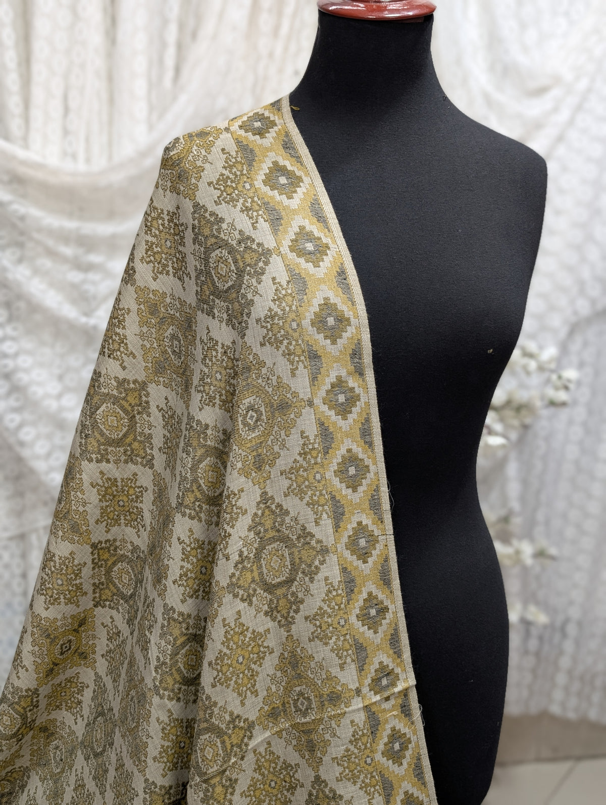 Pashmina Wool Multi Kani Shawl in Full Size | Multi Kani Work | Skin Green