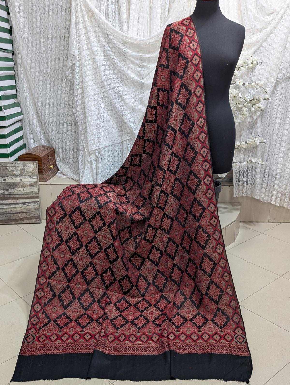 Pashmina Wool Multi Kani Shawl in Full Size | Multi Kani Work | Black