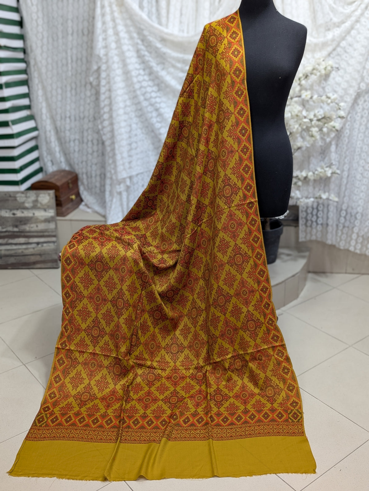 Pashmina Wool Multi Kani Shawl in Full Size | Multi Kani Work | Mustard