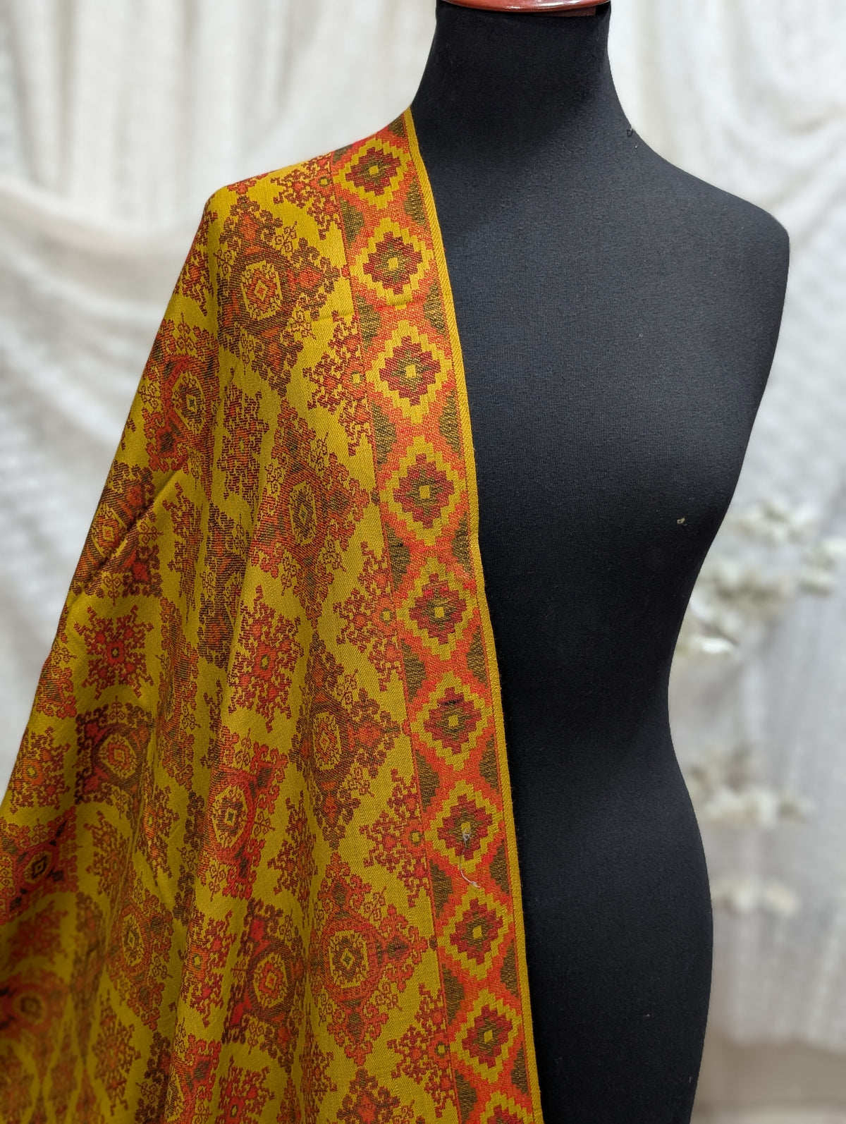 Pashmina Wool Multi Kani Shawl in Full Size | Multi Kani Work | Mustard