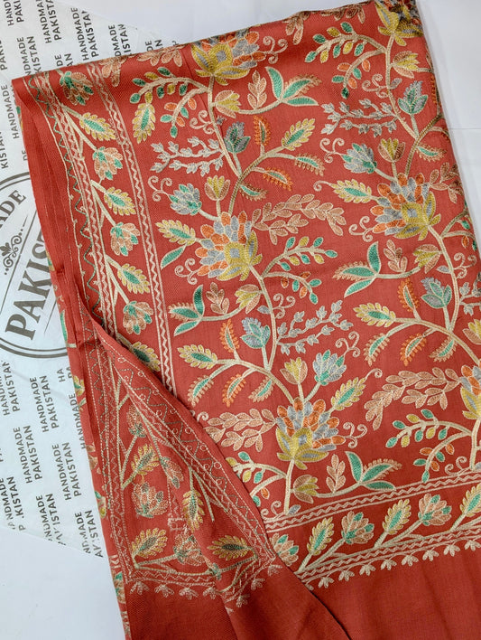 Kashmiri Jaal Shawl | Full Embroidered Shawl Resham Work Aar Embroidery | Pink