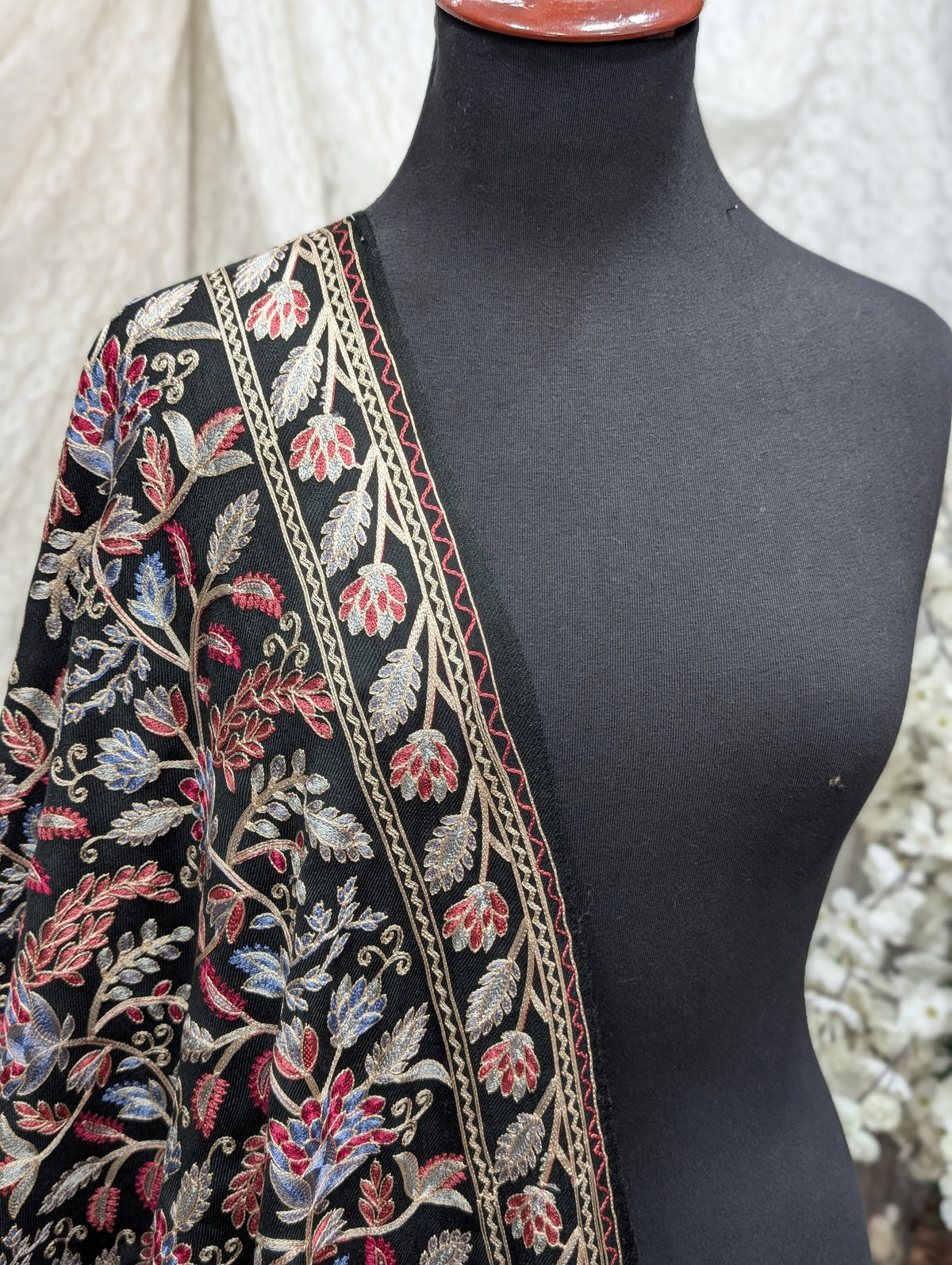 Kashmiri Jaal Shawl | Full Embroidered Shawl Resham Work Aar Embroidery | Black