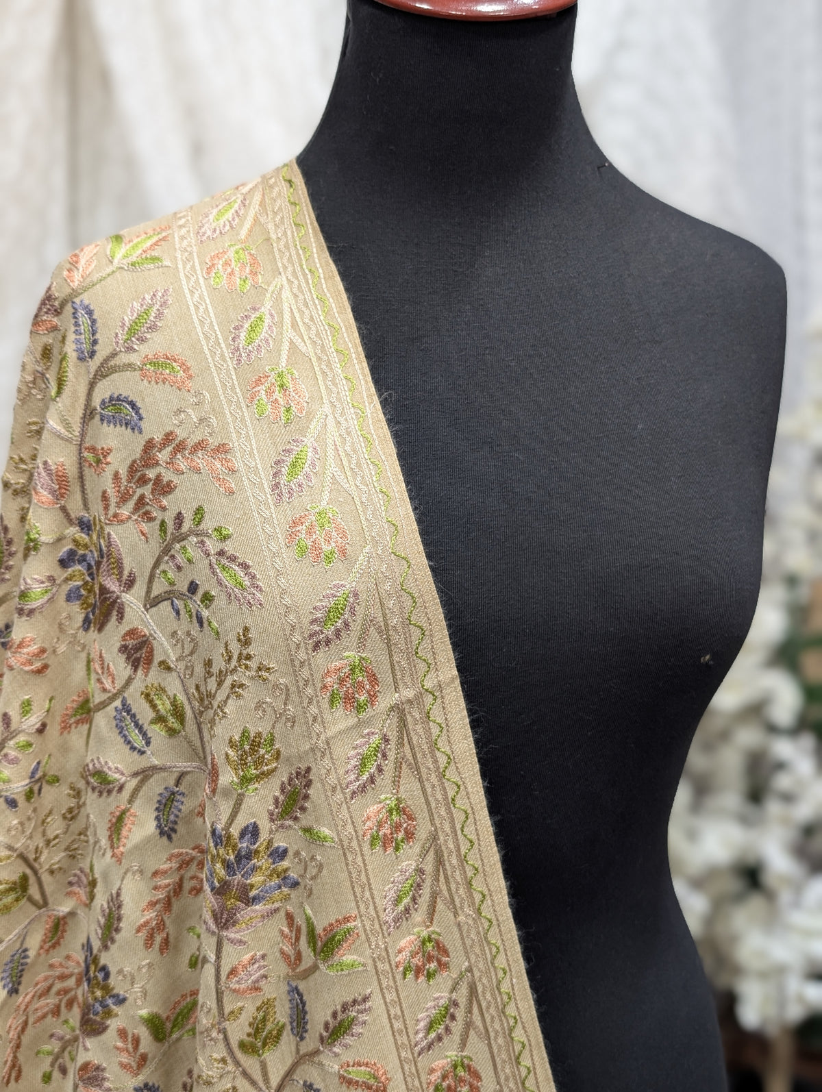 Kashmiri Jaal Shawl | Full Embroidered Shawl Resham Work Aar Embroidery | Skin