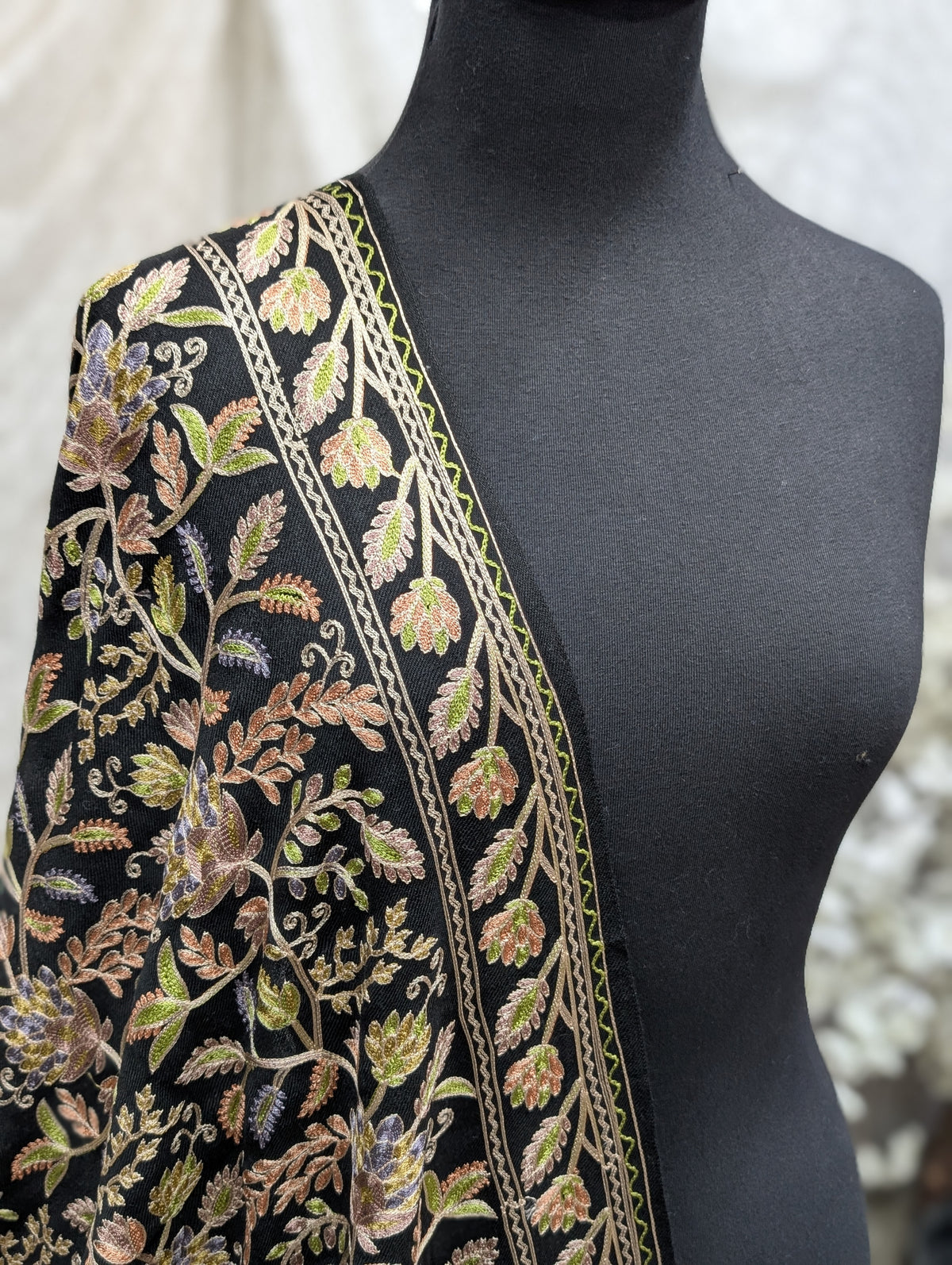 Kashmiri Jaal Shawl | Full Embroidered Shawl Resham Work Aar Embroidery | Black