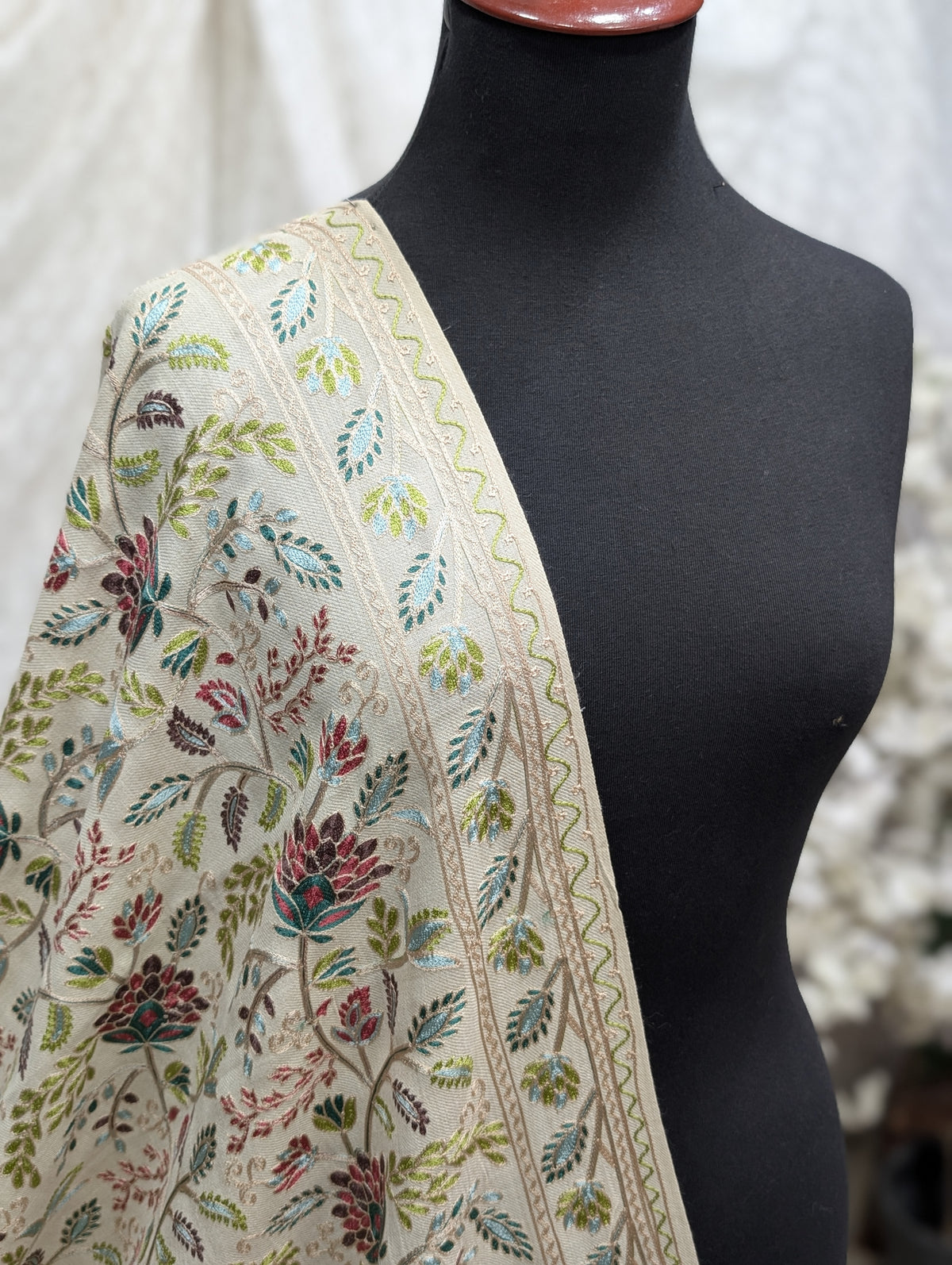 Kashmiri Jaal Shawl | Full Embroidered Shawl Resham Work Aar Embroidery | Skin