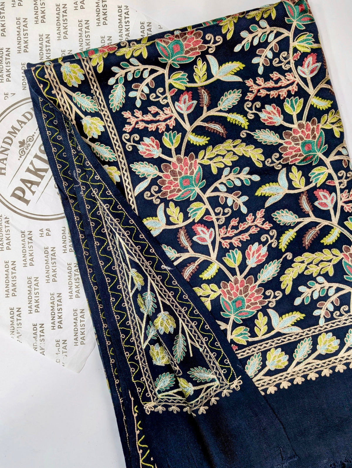 Kashmiri Jaal Shawl | Full Embroidered Shawl Resham Work Aar Embroidery | Blue