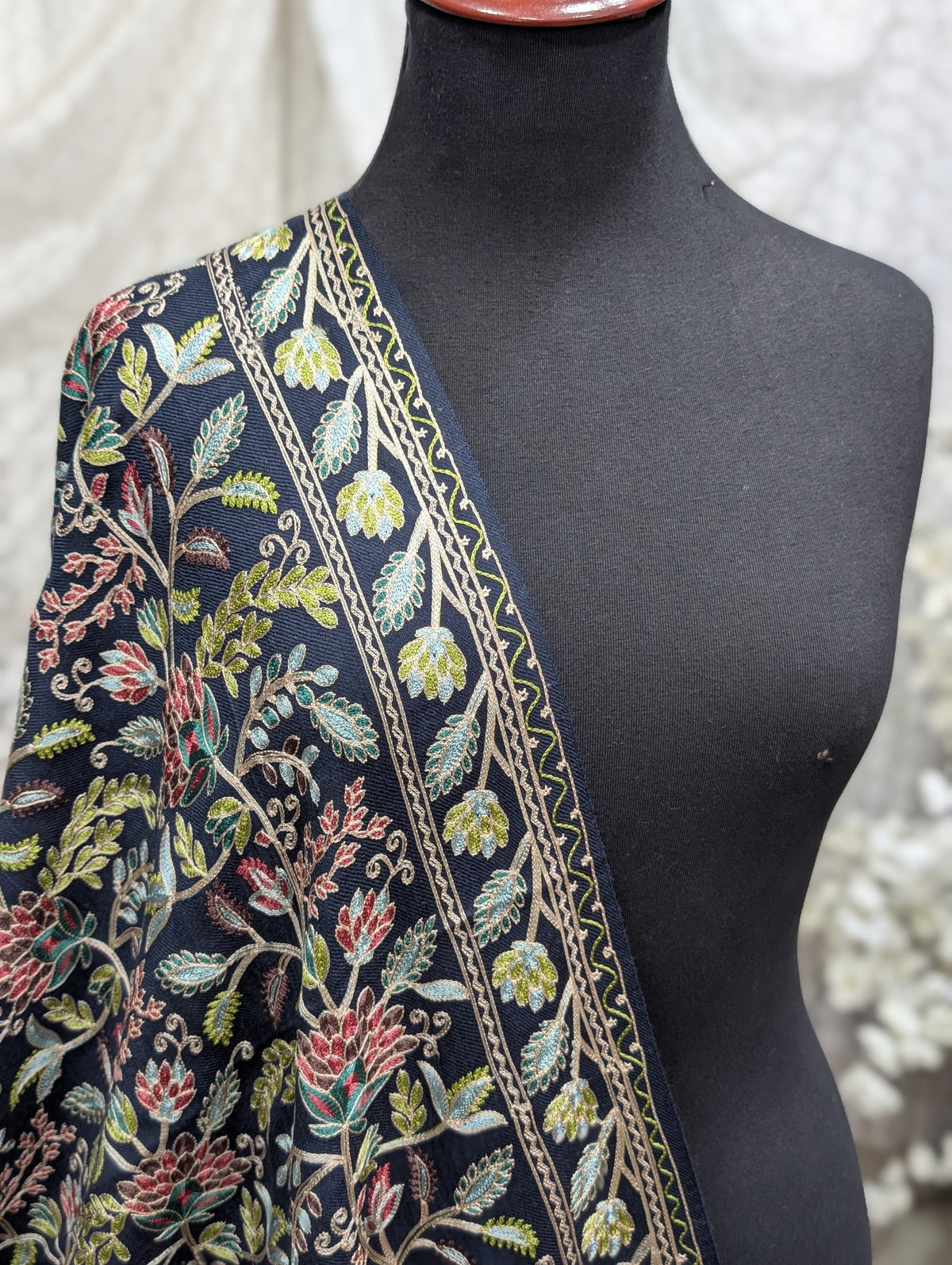 Kashmiri Jaal Shawl | Full Embroidered Shawl Resham Work Aar Embroidery | Blue