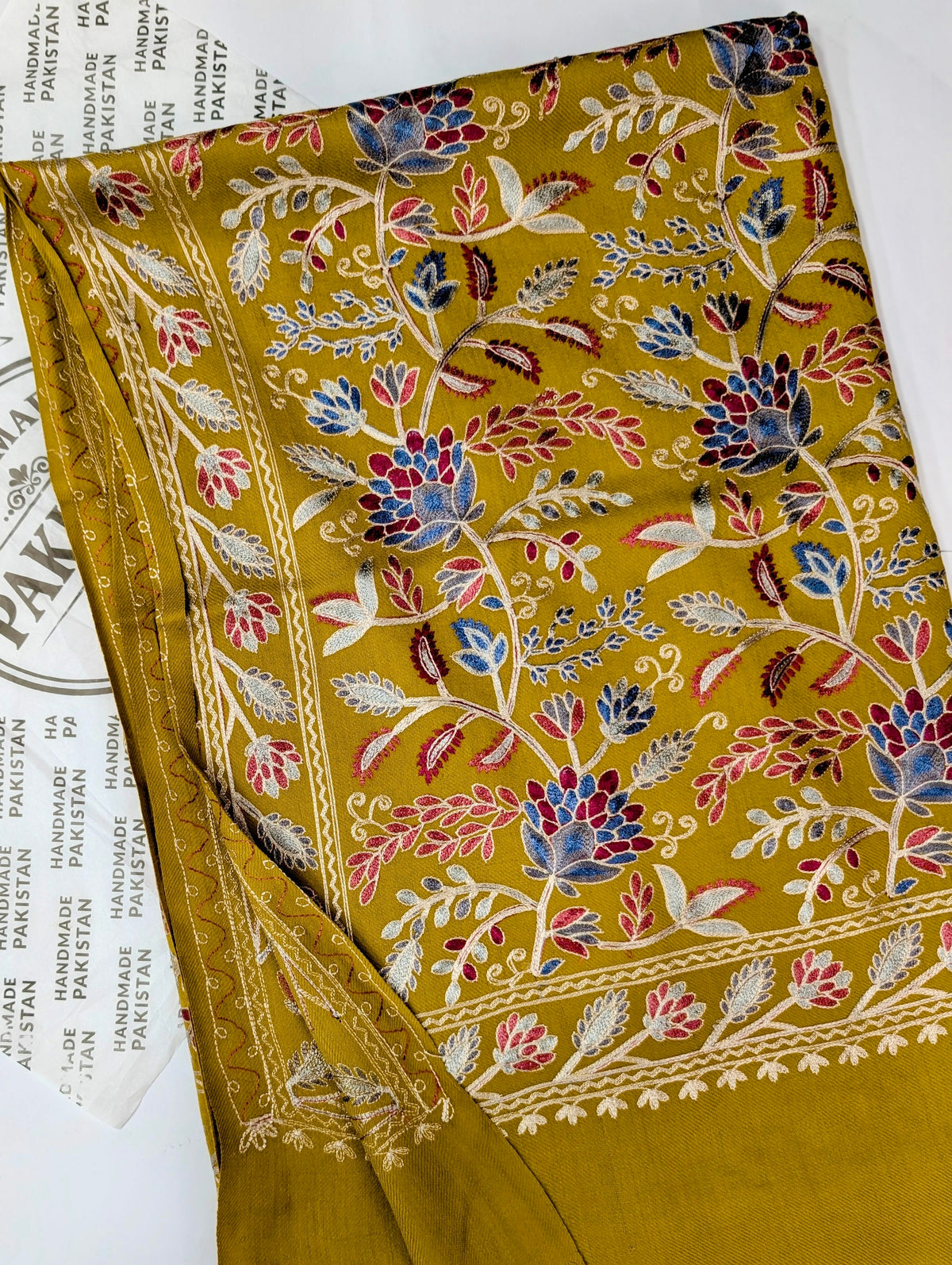 Kashmiri Jaal Shawl | Full Embroidered Shawl Resham Work Aar Embroidery | Mustard